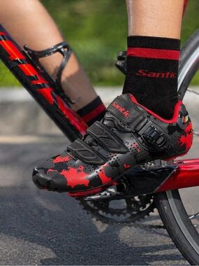 Santic Men's Black & Red Cycling Shoe - Secure Buckle Performance